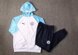 Sweat Shirt Capuche Manchester City 2021-22 Bleu Blanc