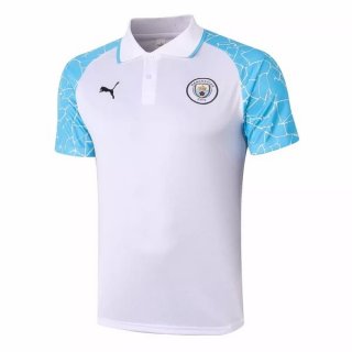 Polo Manchester City 2020-21 Blanc Bleu